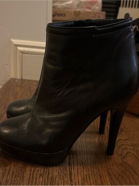 Barneys New York Black Leather High Platform Ankle Boots
